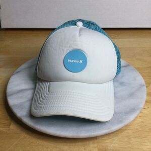 Hurley Snapback Mesh Foam White &‎ Light Blue Teal Logo Trucker Hat Cap